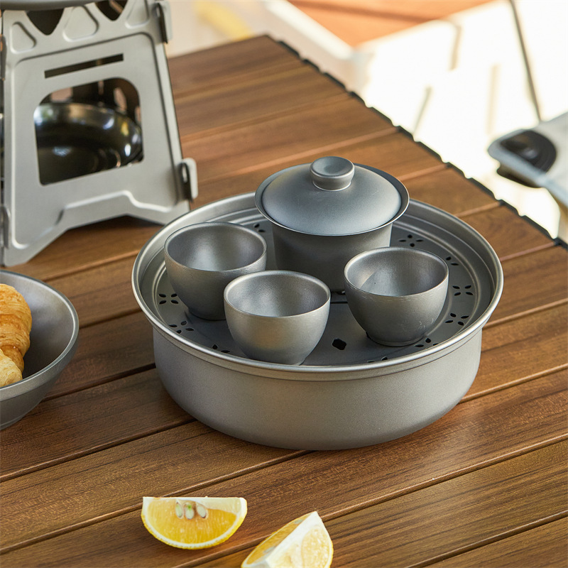 Bandeja de té de titanio puro taza de té hogar viaje portátil juego de té de titanio traje fabricante de té cubierta tazón de titanio taza de titanio suministros al aire libre