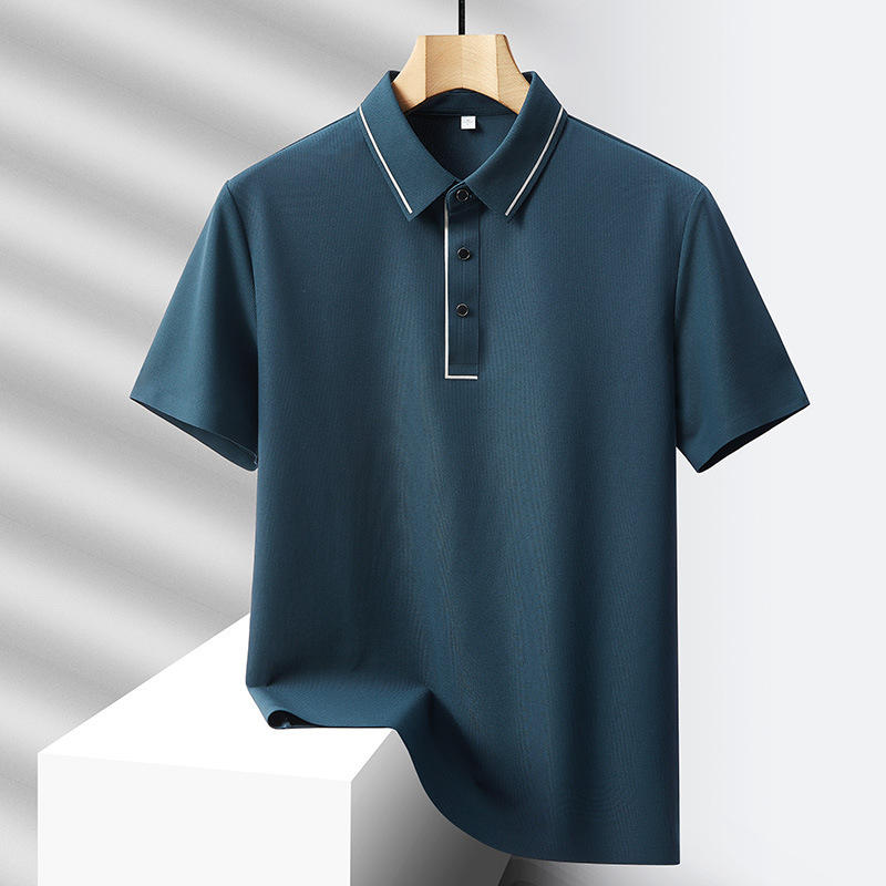 Light Luxury Business Nylon Ice Silk Short-sleeved Men's Dad Polo Shirt Men's High-end Polo Shirt Short-sleeved Men's Polo Shirt