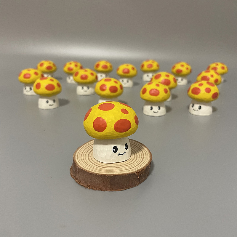 Handmade Wooden Carving Small Ornaments Plants Vs. Zombies Cute Mushroom Desktop Decoration Crafts Pendant for Tourist Attractions