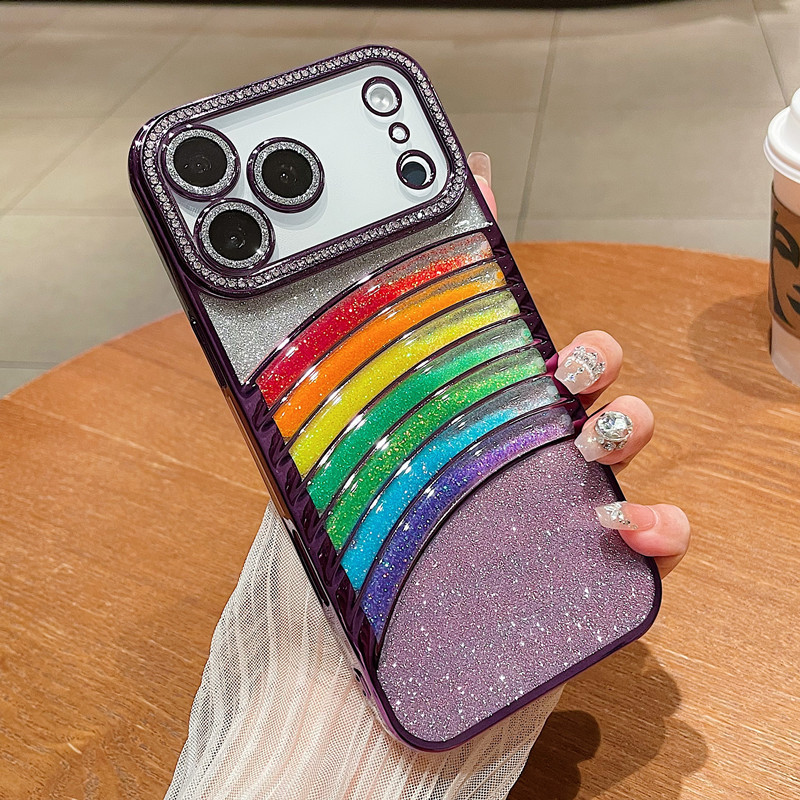 适用iPhone17流沙七彩虹手机壳闪粉水钻苹果16proMax防摔15保护套|undefined