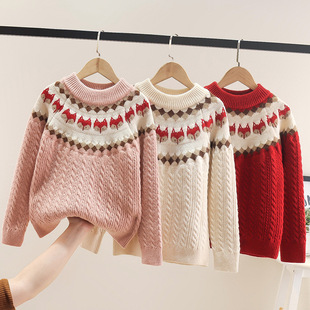New Girls' Twist Sweater Retro Thick Sweater Knitted Sweater Cartoon Fox Head Elastic Thick Sweater