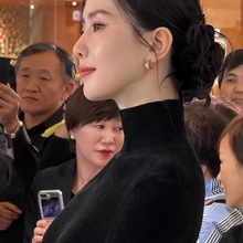 春秋新款黑色套头女上衣针织修身打底衫刘诗诗同款显瘦半高领毛衣