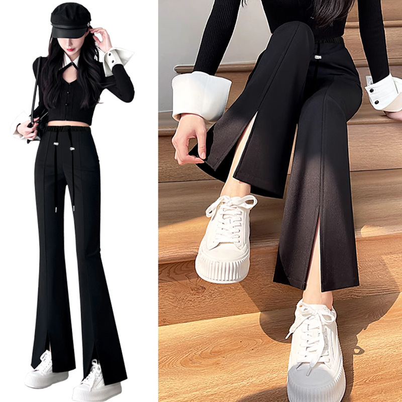 Maternity pants for spring and autumn, new drawstring flared pants, slimming, with side slits, casual suit pants, drapey, versatile long pants Maternity pants for spring and autumn, new drawstring flared pants, slimming, with side slits, casual suit pants, drapey, versatile long pants