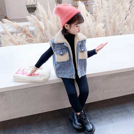 女童2025新款秋装马甲秋冬加绒加厚洋气外穿秋季宝宝牛仔外套