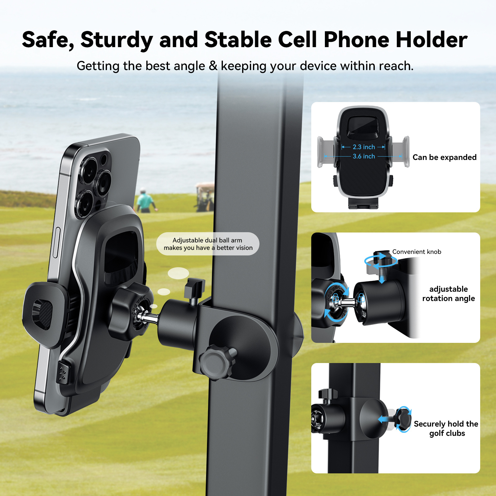 Neuer Outdoor-Golfclip mit um 360 Grad drehbarer Batteriewagen-Telefonhalterung_voghion.com