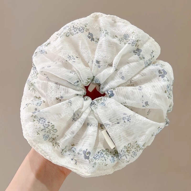 Corbata de pelo de intestino de lunares de crema grande coreana, gomas de goma de cola de caballo suaves para mujer, accesorios para el cabello de bola, accesorios para el cabello, cuerda para la cabeza