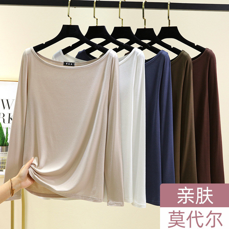 Women's Summer Thin Modal Base Shirt with Long Sleeve Collar Collar Long-Sleeved plus size Shirt