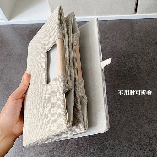 Wooden handle household fabric desktop storage box folding portable student book storage basket living room entrance storage box