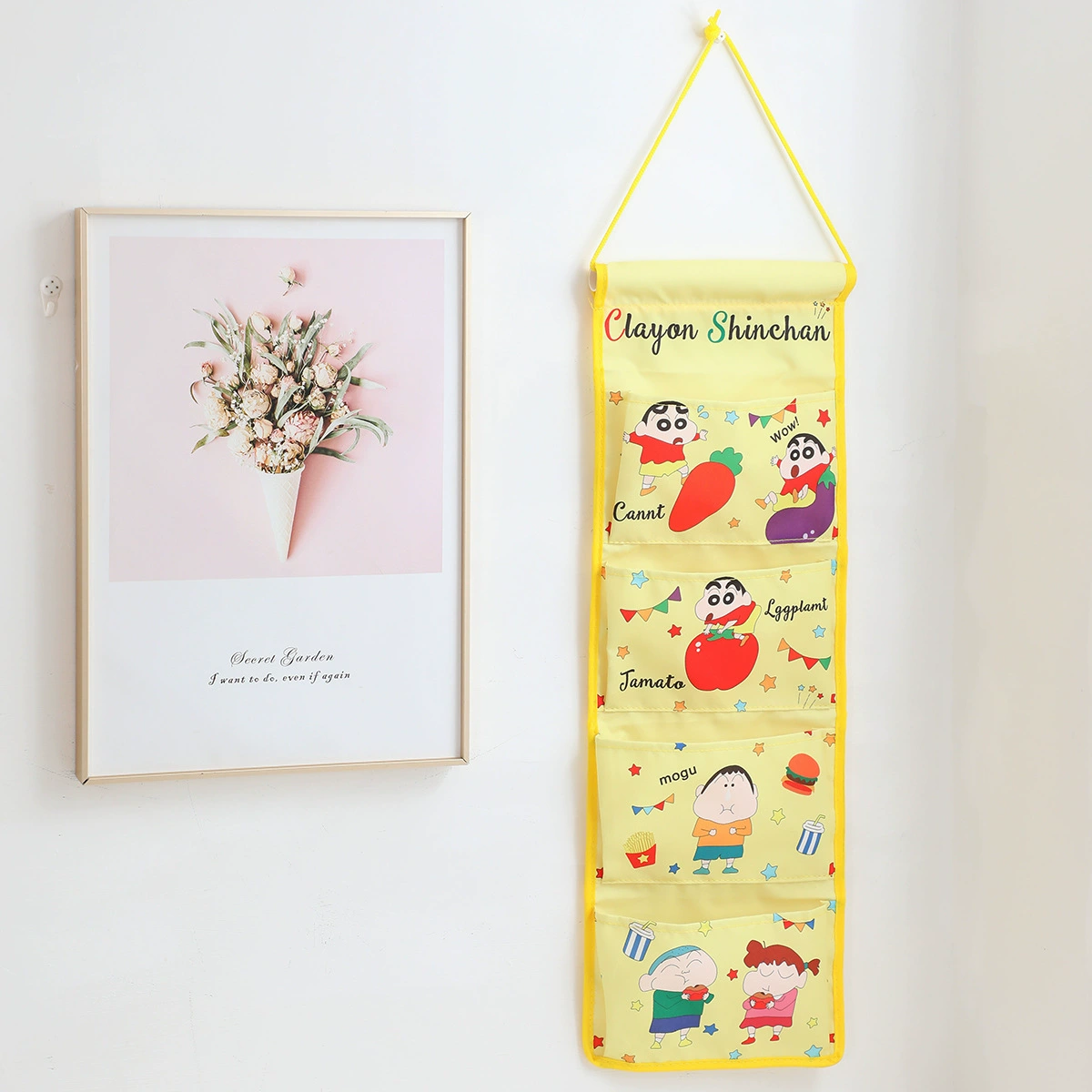 Cartoon long storage system, hanging organiser, storage bag, 4 cells, cotton and linen