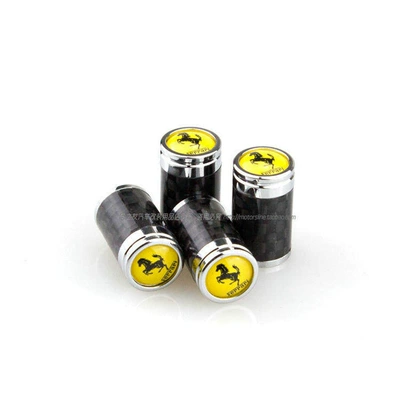 Suitable for Ferrari valve caps, F430 tire valve caps, F12 valve core covers, and F458 modification accessories (valve) - carbon-fiber-black-silver-ferrari-valve-caps-4-pieces