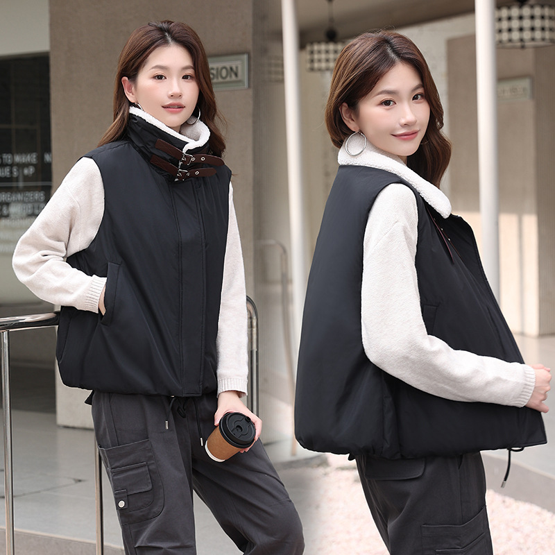 2025秋季新款羽绒棉马甲女短款翻领时尚棉服背心马夹坎肩外套潮|undefined