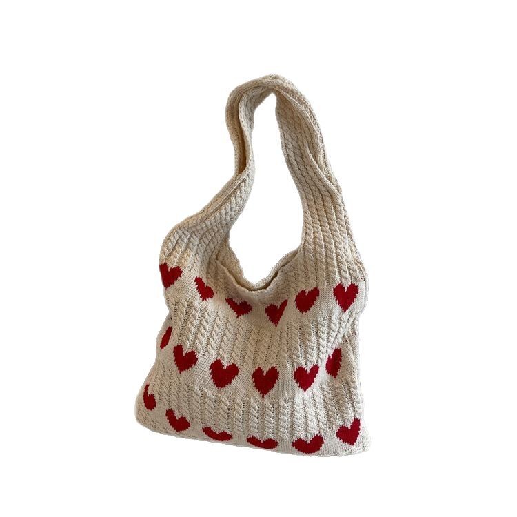 Bolso Tote de amor de punto Mori transfronterizo de alta calidad, lana exquisita, bolso de compras femenino de un solo hombro fresco y simple de moda image 6