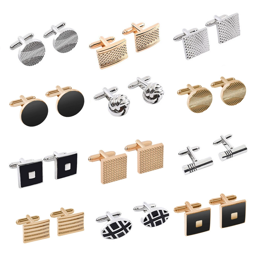 Набор запонок Amazon для трансграничной торговли, новые французские запонки, простые ажурные запонки, круглые квадратные запонки с росписью