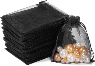 Wholesale Cosmetics Organza Bag Perfume Bottle Pearl Gauze Mesh Bag Black Pure Color Drawstring Gauze Bag Can Be Customized with LOGO