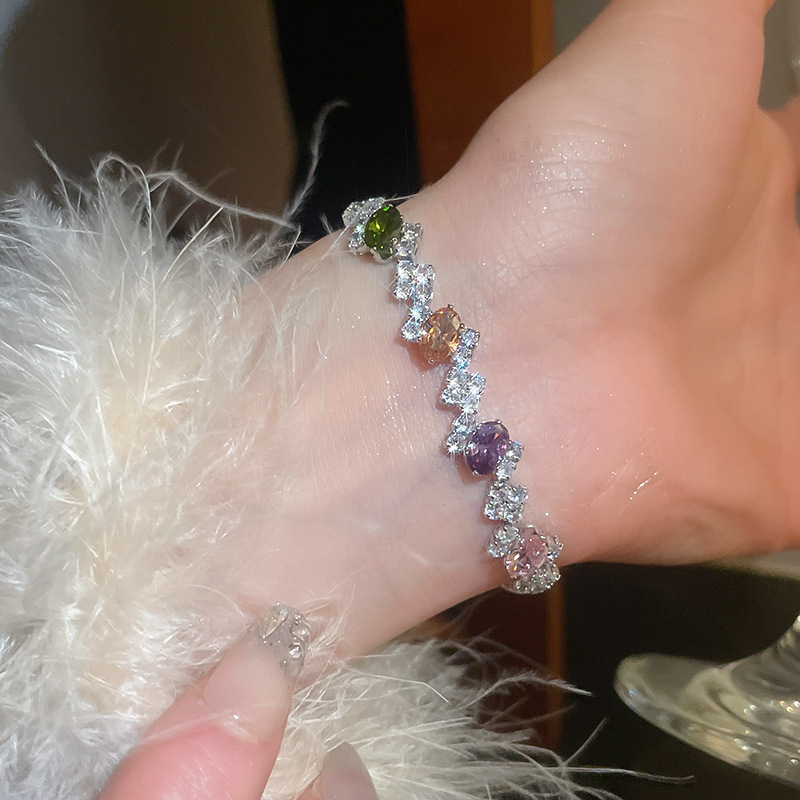 Pulsera de apertura geométrica de malla de flor de circón, pulsera retro de lujo ligero exquisito europeo y americano