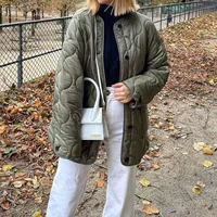 Внешнеторговый заказ! Женская хлопчатобумажная стеганая куртка осень-зима новая армия зеленая мода однобортная тонкая хлопчатобумажная куртка прилив