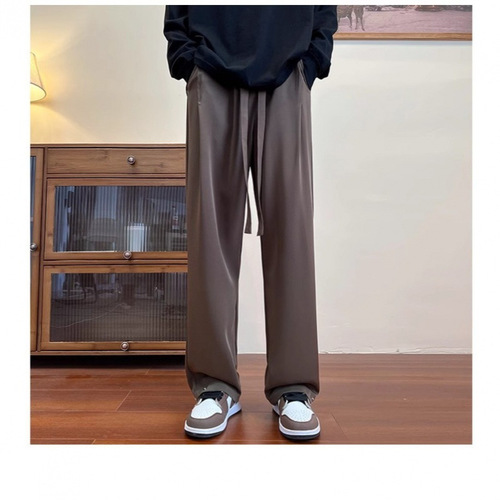 Ice silk pants men's summer new style handsome loose wide-leg western pants, drag-feeling straight, fashionable high-end casual pants