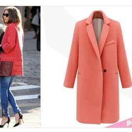 金韩厂家尾货双面呢毛呢大衣 欧美西装领一粒扣长款冬季毛呢外ins