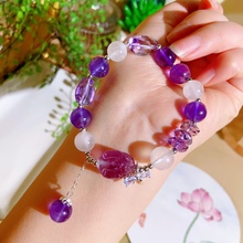 蓬森珠宝天然紫水晶手链搭配天然蓝月光紫水晶切面紫萤石龙龟手串