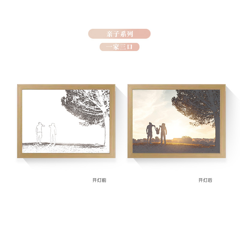 Tres colores TikTok popular pintura ligera de dibujos animados dormitorio noche pintura luminosa marco de fotos de madera maciza creativo bricolaje fabricante