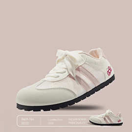 蓓尔2025年夏季新款时尚板鞋女百搭德训鞋平底软底轻便圆头休闲鞋