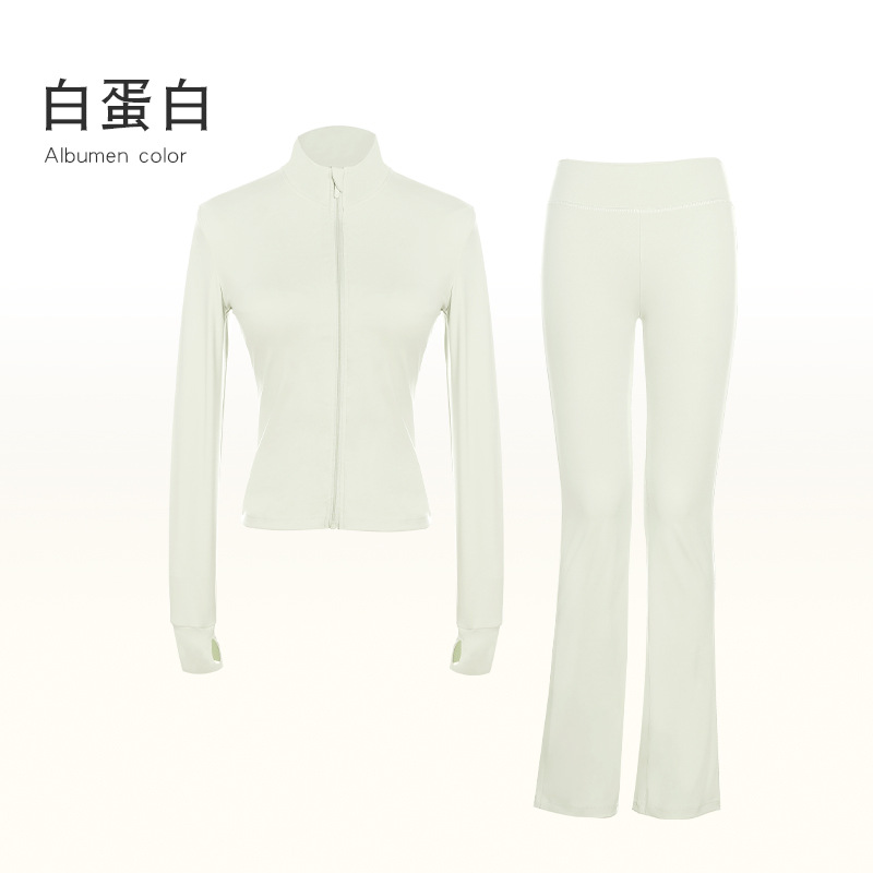 Ropa de yoga para adultos, traje deportivo, deportes delgados para mujeres, ropa de baile al aire libre, top, pantalones acampanados elásticos altos