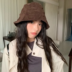 韩系复古褶皱渔夫帽女秋冬新款时尚休闲百搭素颜盆帽显脸小水桶帽