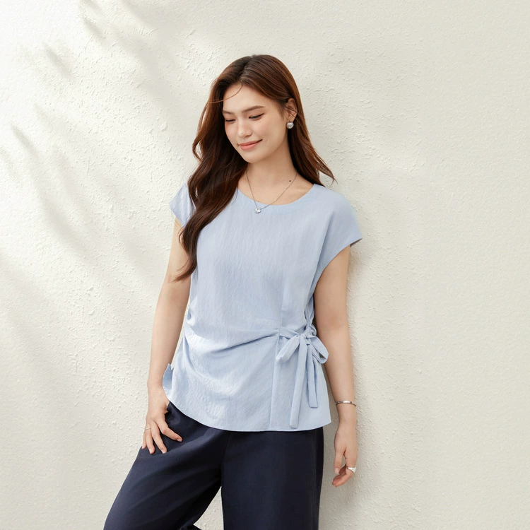 [Рубашка с шнуровкой на талии из лиоцелла Intellectual Temperament] Тонкая и демонстрационная женская одежда больших размеров Fat mm2025, летний новый стиль