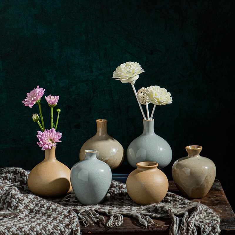 Ceramic Vintage Small Vase Decoration Living Room Ornaments Small Flower Insert Creative Stoneware Dried Vase Gift Printed LOGO Ceramic Vintage Small Vase Decoration Living Room Ornaments Small Flower Insert Creative Stoneware Dried Vase Gift Printed LOGO