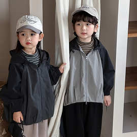 佳叶童品2025秋季新款儿童撞色连帽外套男女宝宝宽松洋气夹克上衣