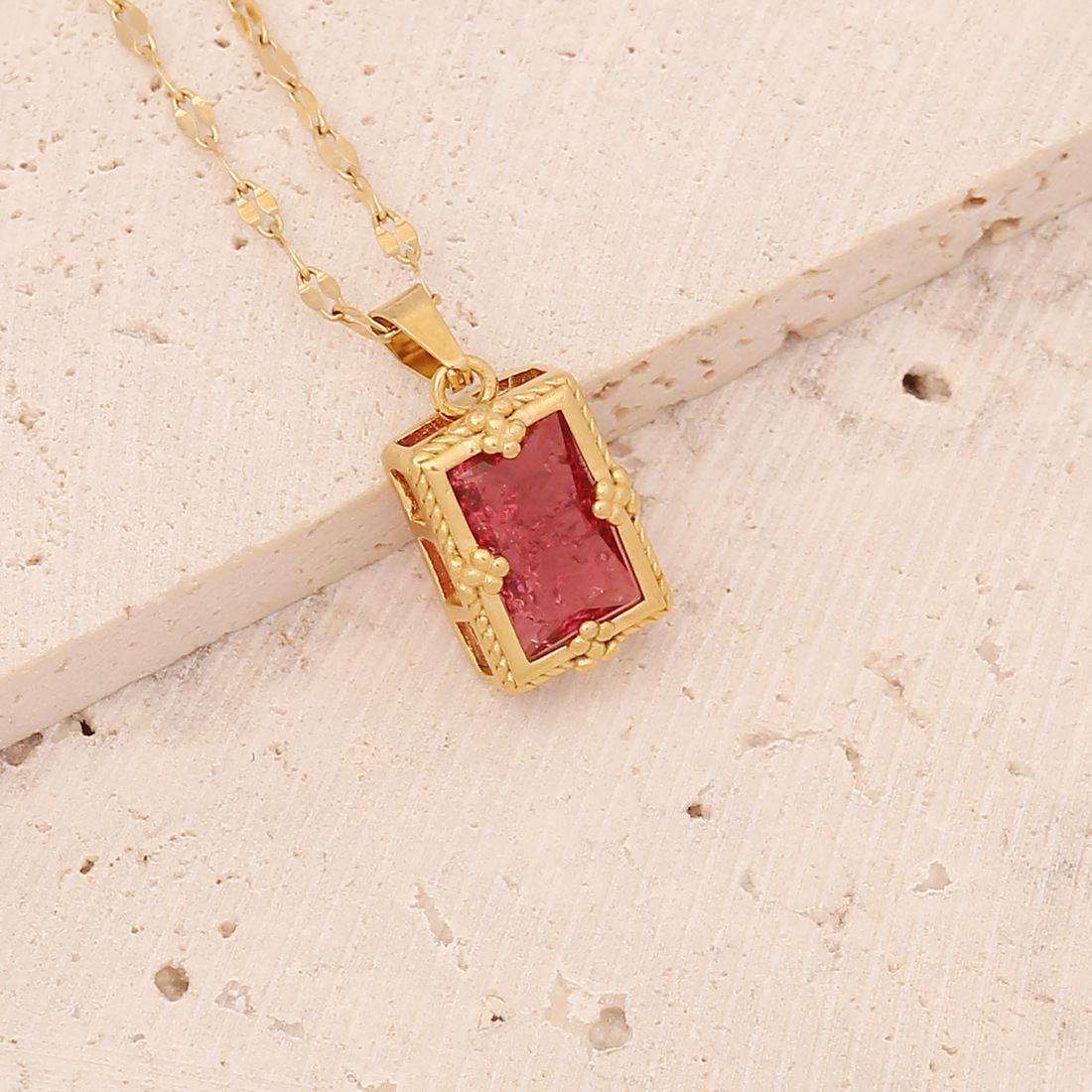 Fashion Cross Water Droplets Heart Shape Stainless Steel Inlay Artificial Gemstones Pendant Necklace