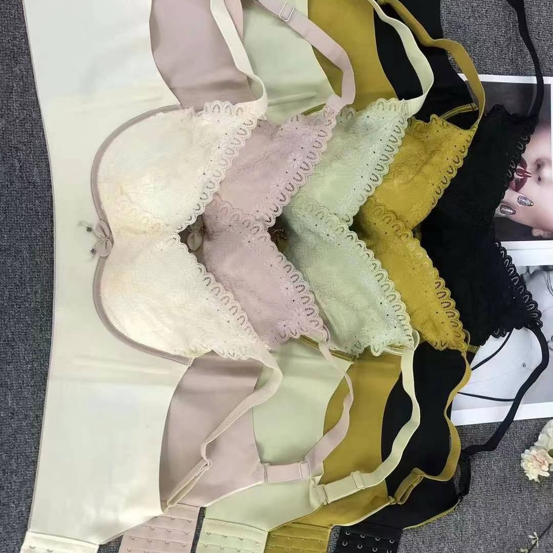 Nuevo sujetador de alta calidad de moda de encaje jacquard transpirable y cómodo ajuste lateral de pecho de cuatro botones ropa interior mujer