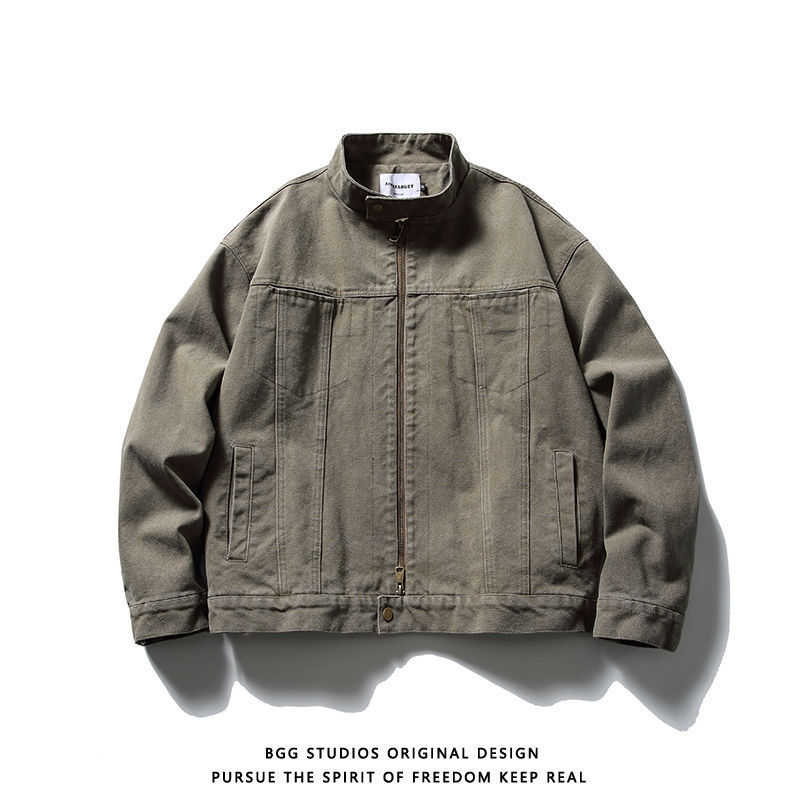 Bggstudios American Retro Washed Canvas Work Jacket Men's and Women's Trendy Brand Loose Casual Harrington Jacket Bggstudios American Retro Washed Canvas Work Jacket Men's and Women's Trendy Brand Loose Casual Harrington Jacket