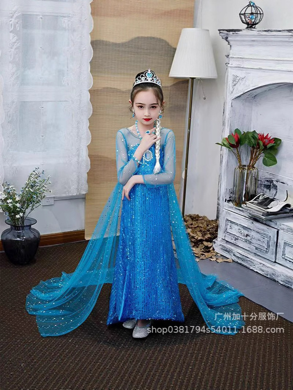 外国貿易クロスボーダーアナと雪の女王の正規版の女の子の艾莎の王女のスカートの夏の愛莎のワンピースの子供の誕生日のドレス|undefined