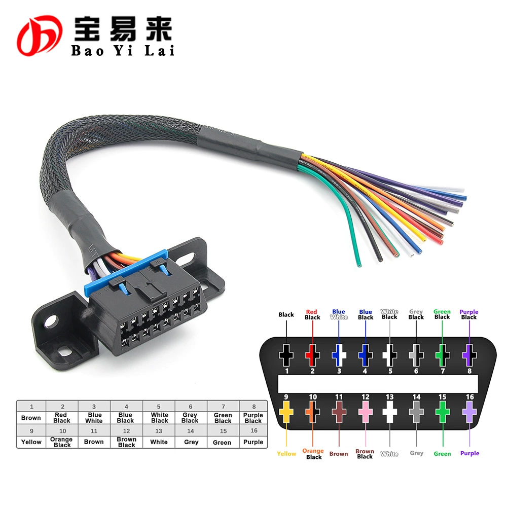 Высокое качество, 30 см, фиксированный разъем, женский OBD, 16 контактов, красочная открытая линия «сделай сам», одна линия, один цвет