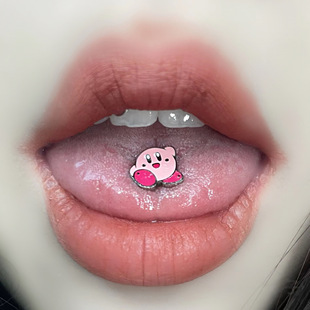 Kirby Tongue Nail Titanium Steel Tongue Ring Cartoon Cute Oil Dripping Can Drink Niche Style Piercing Jewelry Cross-Border Wholesale