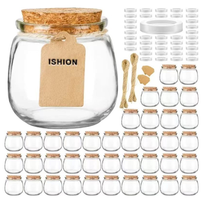 亚马逊高分子木塞玻璃布丁瓶加厚密封牛奶杯耐高温酸奶瓶木塞批发