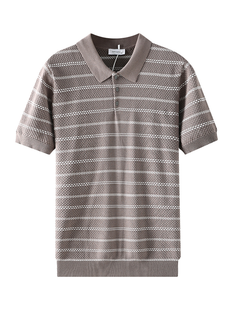 Europa y los Estados Unidos transfronterizos hombres rayas hielo tejido polo camiseta de manga corta de negocios casual alto sentido camiseta de Paul camiseta superior