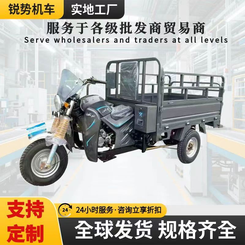 África vende motocicleta de combustible de tres ruedas de carga agrícola camión volquete de gasolina motocicleta de carga rey transfronterizo