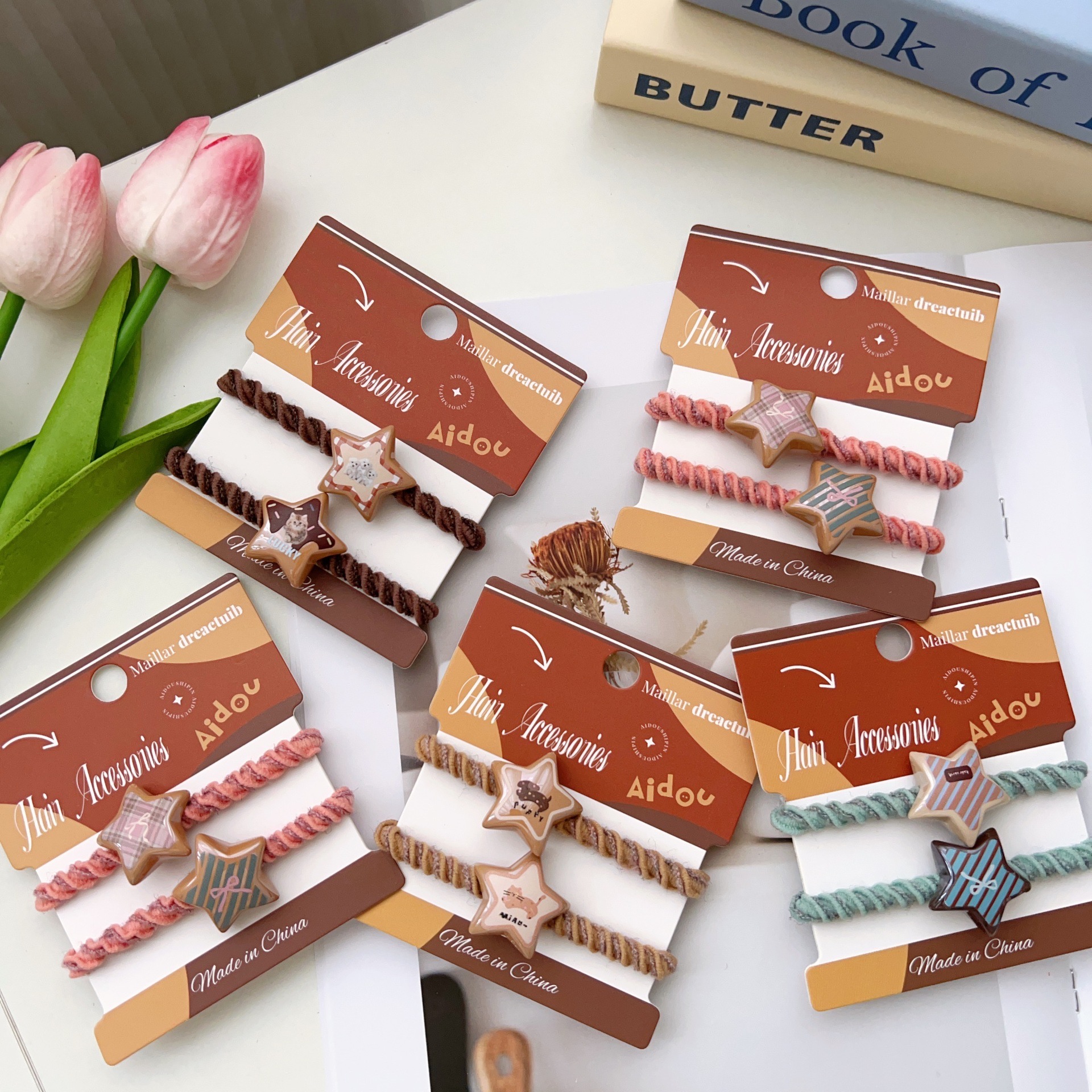 秋冬新款蝴蝶結星星發圈頭繩基礎高彈力扎發皮筋發繩韓版髮飾批發