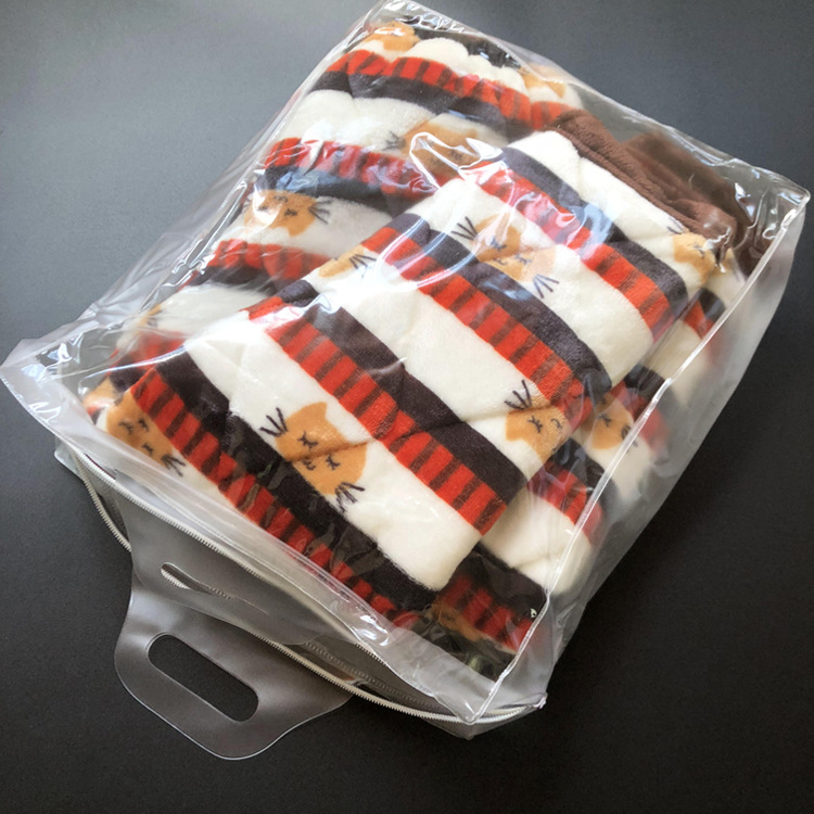 现货透明磨砂手提袋PVC服装珊瑚法兰绒拉链包装袋塑料夹棉立体袋