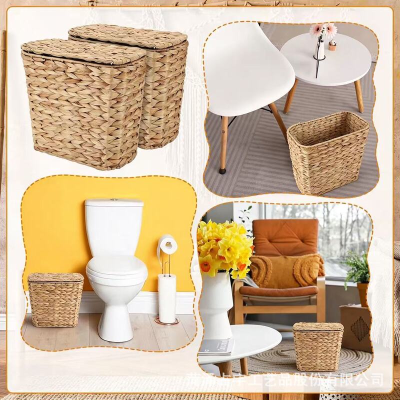 Cross-Border Handmade Straw Woven Storage Basket for Living Room and Bedroom, Woven Laundry Basket, Square Trash Can with Lid, Toy Basket Cross-Border Handmade Straw Woven Storage Basket for Living Room and Bedroom, Woven Laundry Basket, Square Trash Can with Lid, Toy Basket