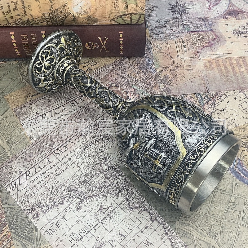 Caballero de acero inoxidable tazas de cerveza vintage tazas de whisky creativas de relieve de resina decoración tazas personales