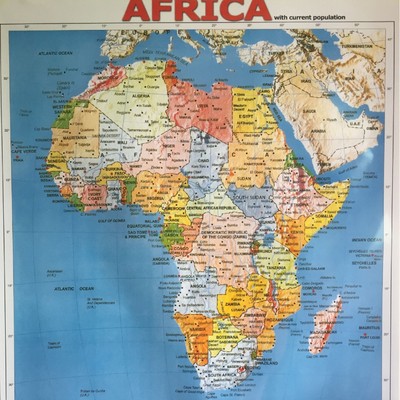 厂家直销批发铜版纸双面覆膜防水非洲地图 纸质非洲地图