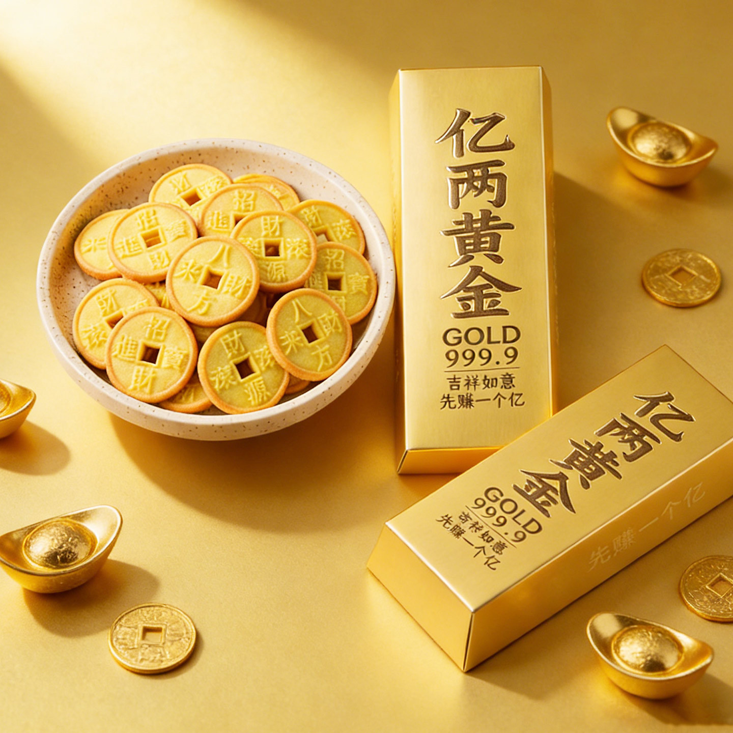 Spring Festival Money Cakes for Good Fortune, Biscuits for Wealth, New Year Snacks, Appetizing Treats, Plate Presentation, Year of the Horse Celebration Cakes, Spring Festival Souvenirs
