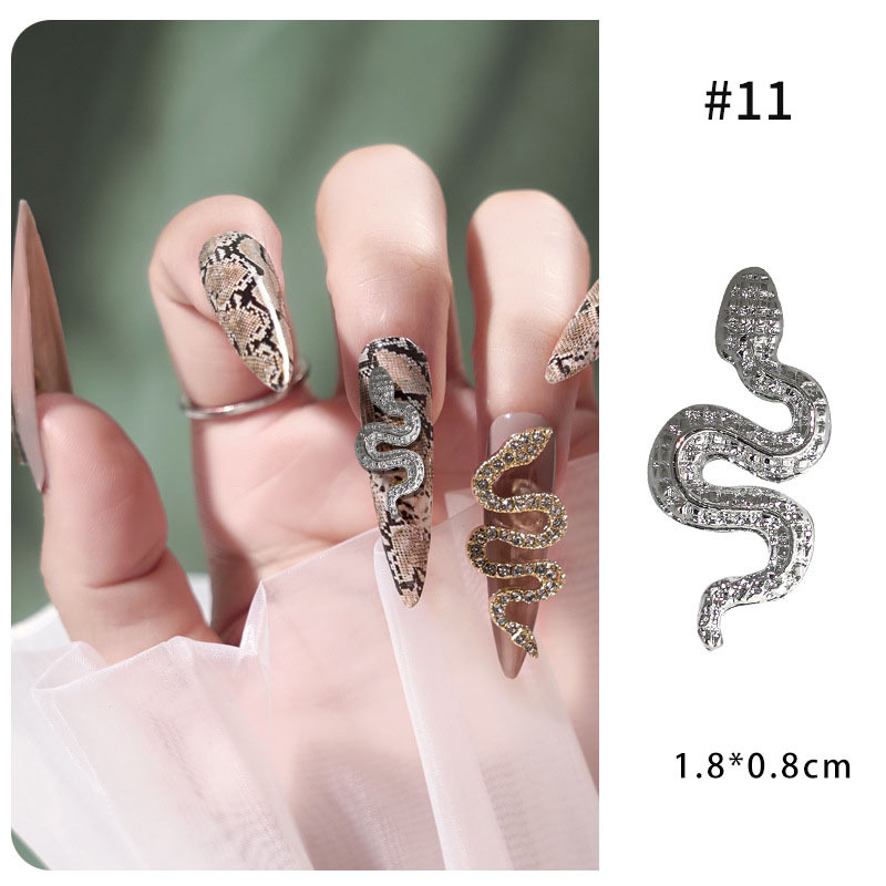 Aleación de uñas serpiente incrustada en diamantes accesorios de uñas tridimensionales Diamante de uñas joyas de metal oro plata diamante accesorios de uñas