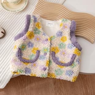 Girls' Western Style Vest fleece-lined Purple Polar Dot All-match Outer Wearing Vest for Baby Girls Autumn and Winter New Autumn New Inner Wearing