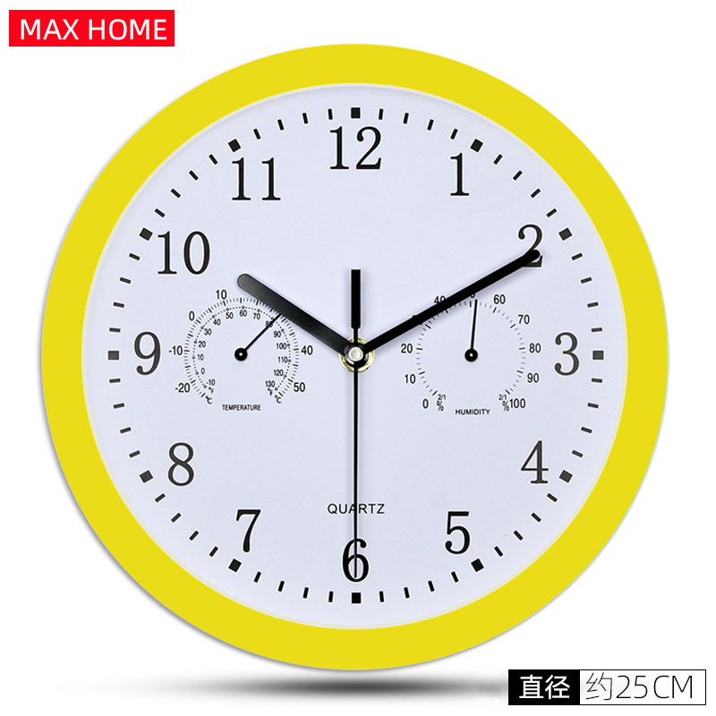 Amazon suministro de plástico Reloj de pared con higrómetro simple moderno dormitorio mudo Reloj de pared reloj