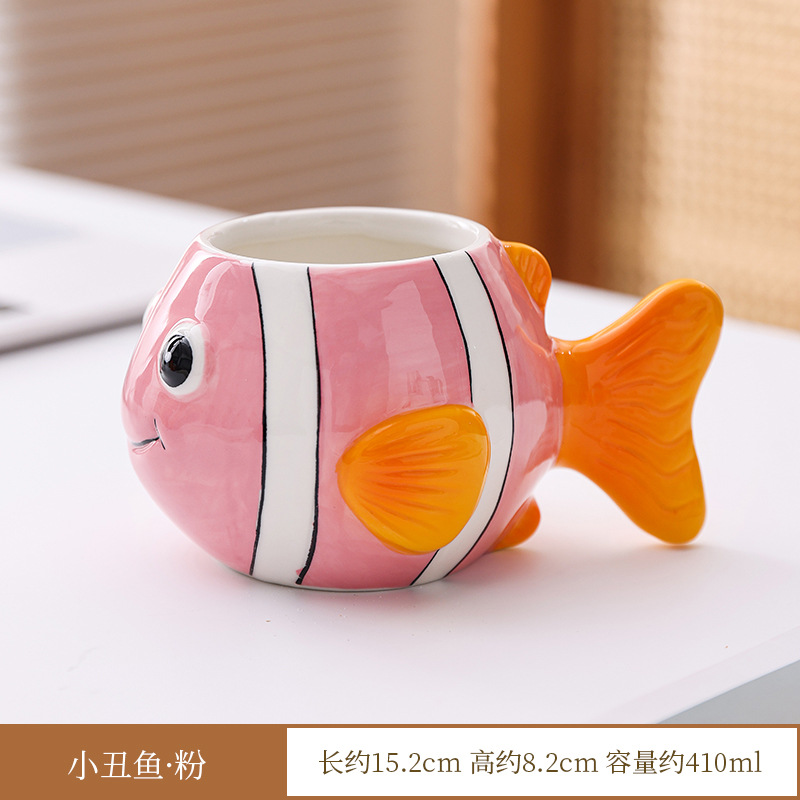 Tazas de cerámica de peces payaso marinos transfronterizos tazas de dibujos animados lindas tazas de agua de regalo para niños tazas de leche en stock al por mayor