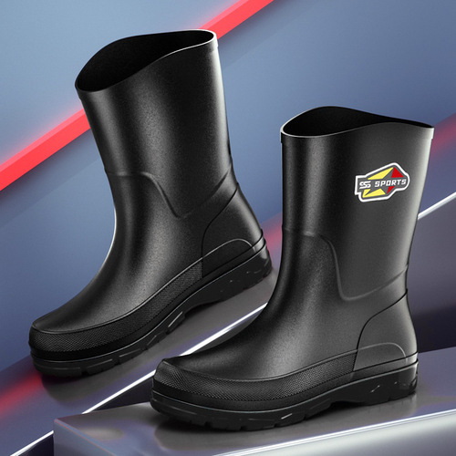 New men's waterproof shoes, rain shoes, non-slip rain boots, medium tube fashionable rubber shoes, Korean slip-on casual wholesale, cross-border